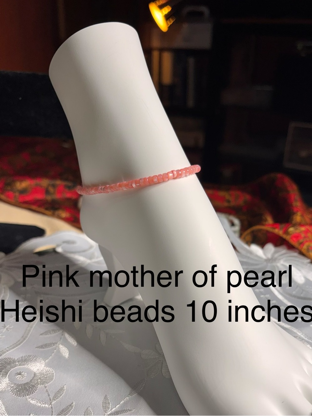 Handmade Pink Mother of Pearl Heishi Beaded Anklet 10 inches